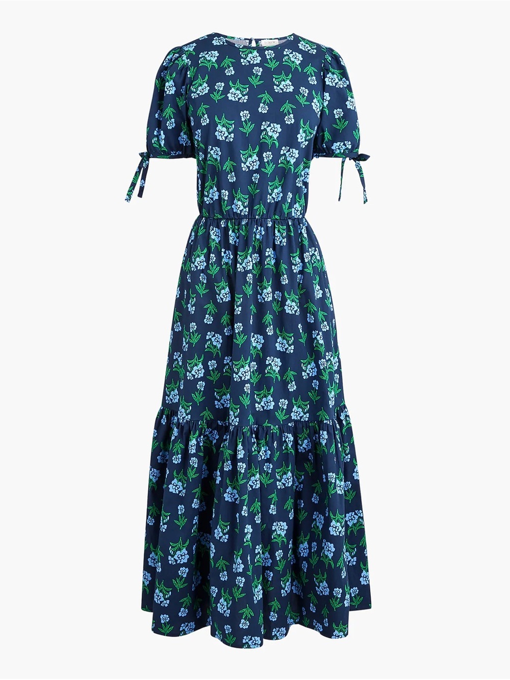 J. Crew Navy Floral Tiered Maxi Dress with Green Accents
